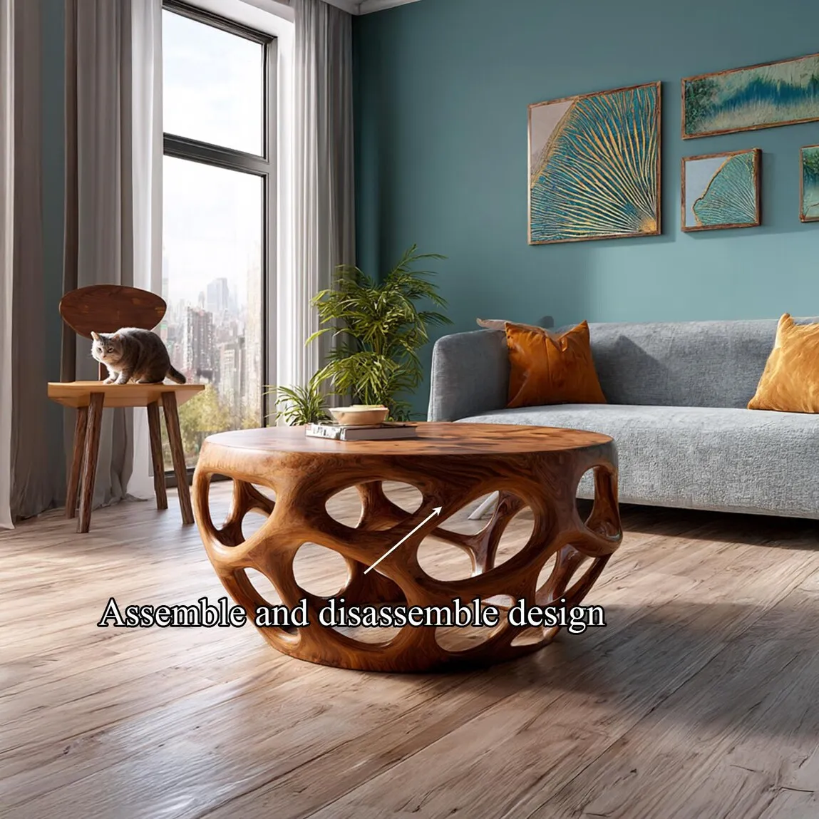 Round Wood Coffee Table  Rustic Wood Coffee Table Reclaimed Wood Coffee Table  Farmhouse Round Coffee Table Decor Living Room Gift - Image 5