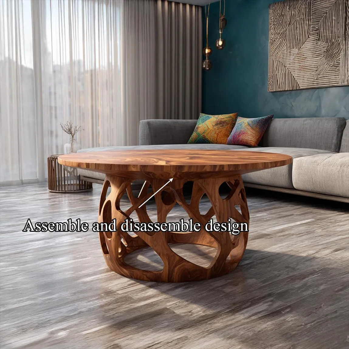Coffee table solid wood handmade unique wood art wooden coffee table outdoor side table decor living room gift - Image 4