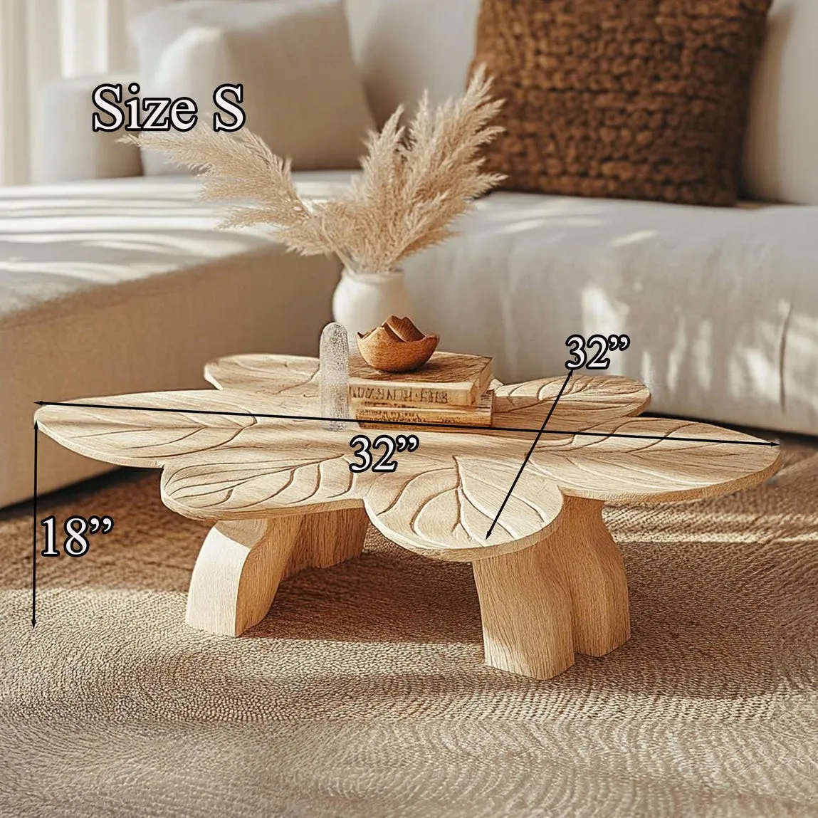 Handmade Coffee Table Wooden Leaf Coffee Table Natural Style Wood Furniture Cozy Handmade Cozy Home Decor Gift Housewarming - Image 4