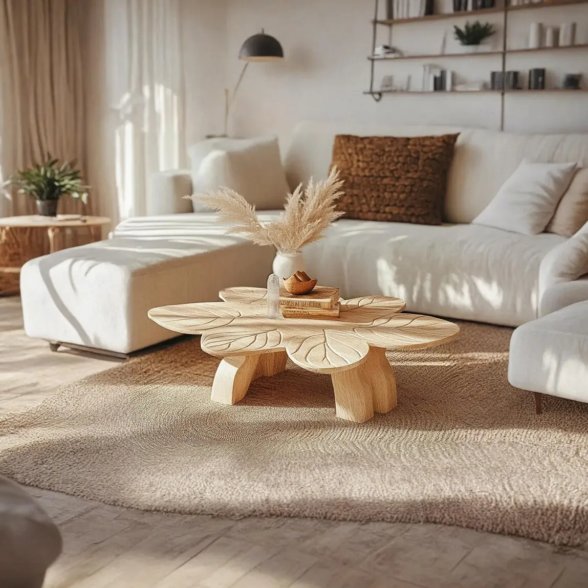 Handmade Coffee Table Wooden Leaf Coffee Table Natural Style Wood Furniture Cozy Handmade Cozy Home Decor Gift Housewarming - Image 9
