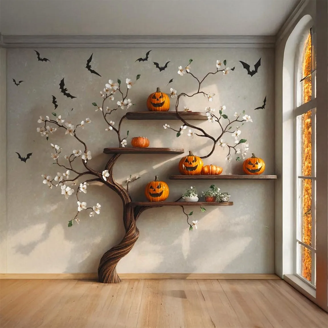 Custom Tree Bookshelf Tree Shaped Wood Bookcase Unique Furniture Halloween Home Decor