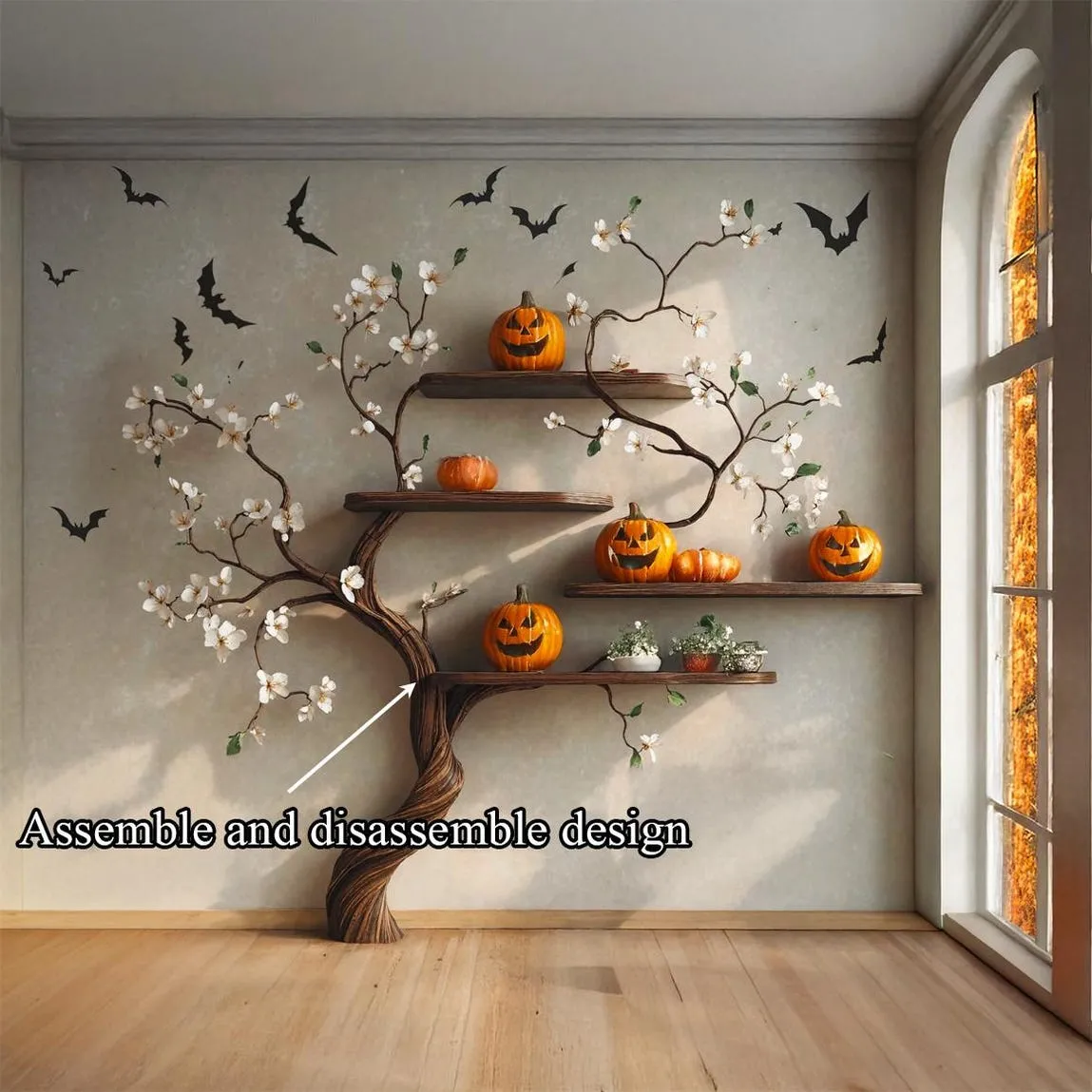 Custom Tree Bookshelf Tree Shaped Wood Bookcase Unique Furniture Halloween Home Decor - Image 4