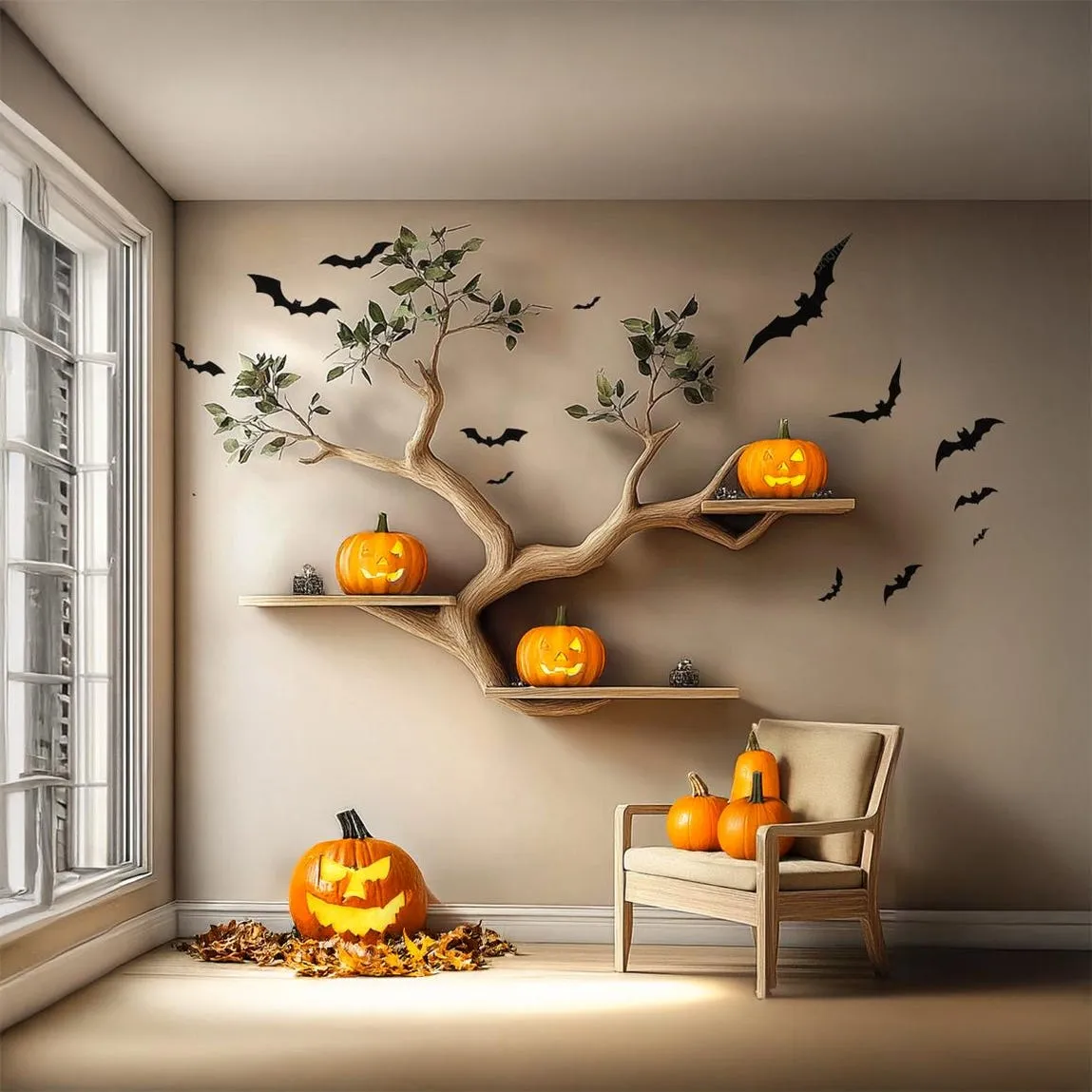 Wooden Bookcase Tree Bookshelf Wall Book Shelf Handmade Furniture Halloween Home Decor