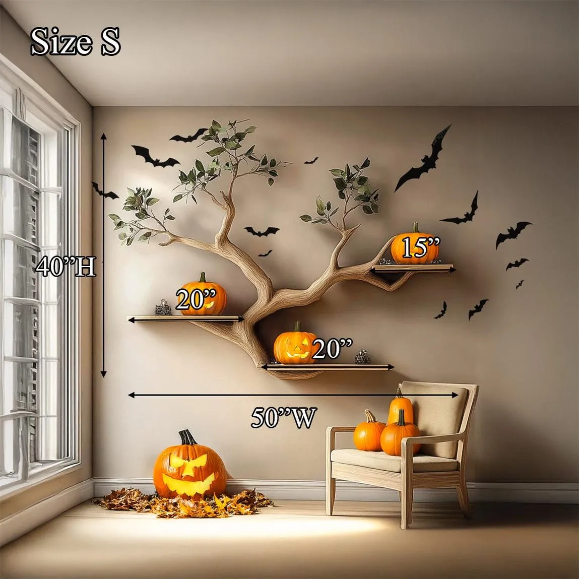 Wooden Bookcase Tree Bookshelf Wall Book Shelf Handmade Furniture Halloween Home Decor - Image 3