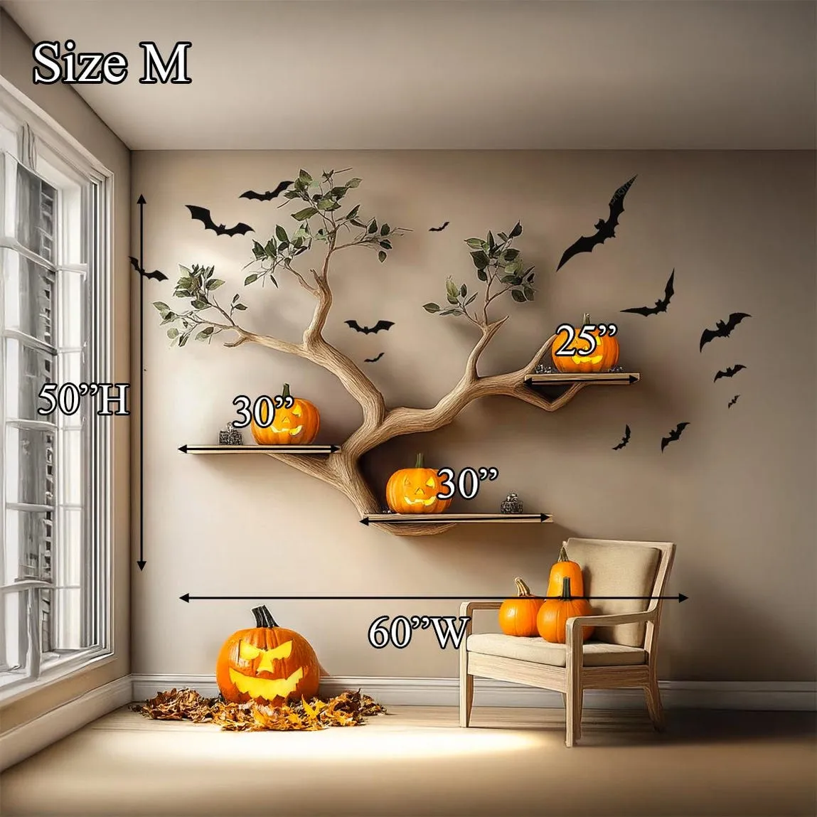 Wooden Bookcase Tree Bookshelf Wall Book Shelf Handmade Furniture Halloween Home Decor - Image 4