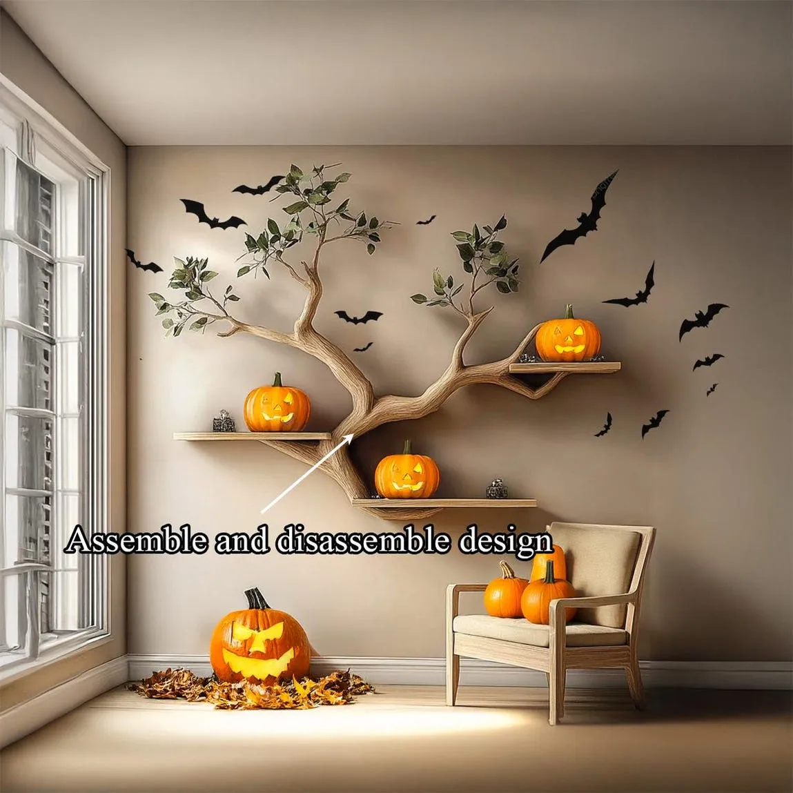 Wooden Bookcase Tree Bookshelf Wall Book Shelf Handmade Furniture Halloween Home Decor - Image 6