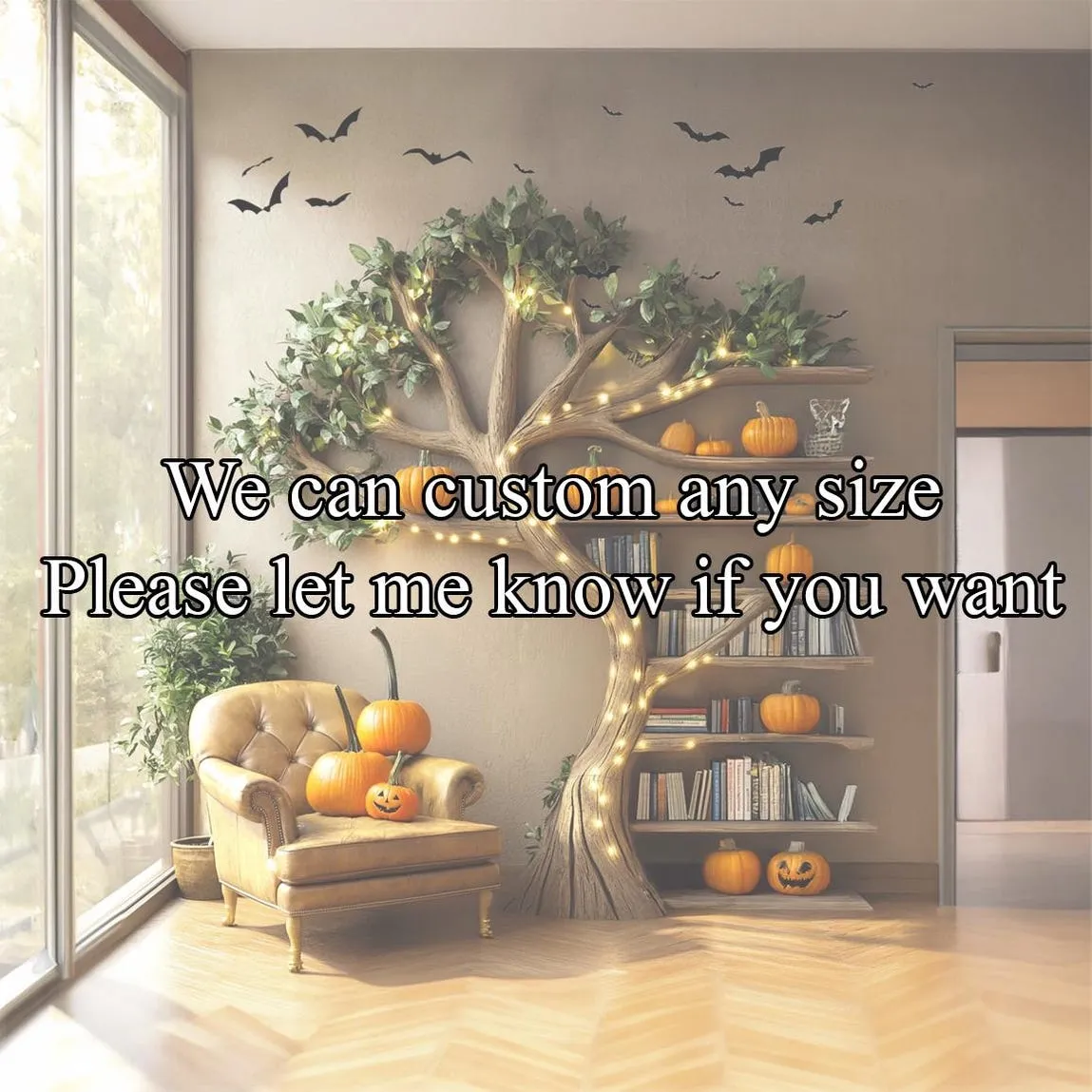 Halloween Tree Bookshelf Tree Shaped Wood Bookcase Unique Furniture For Spooky Home Decor - Image 3