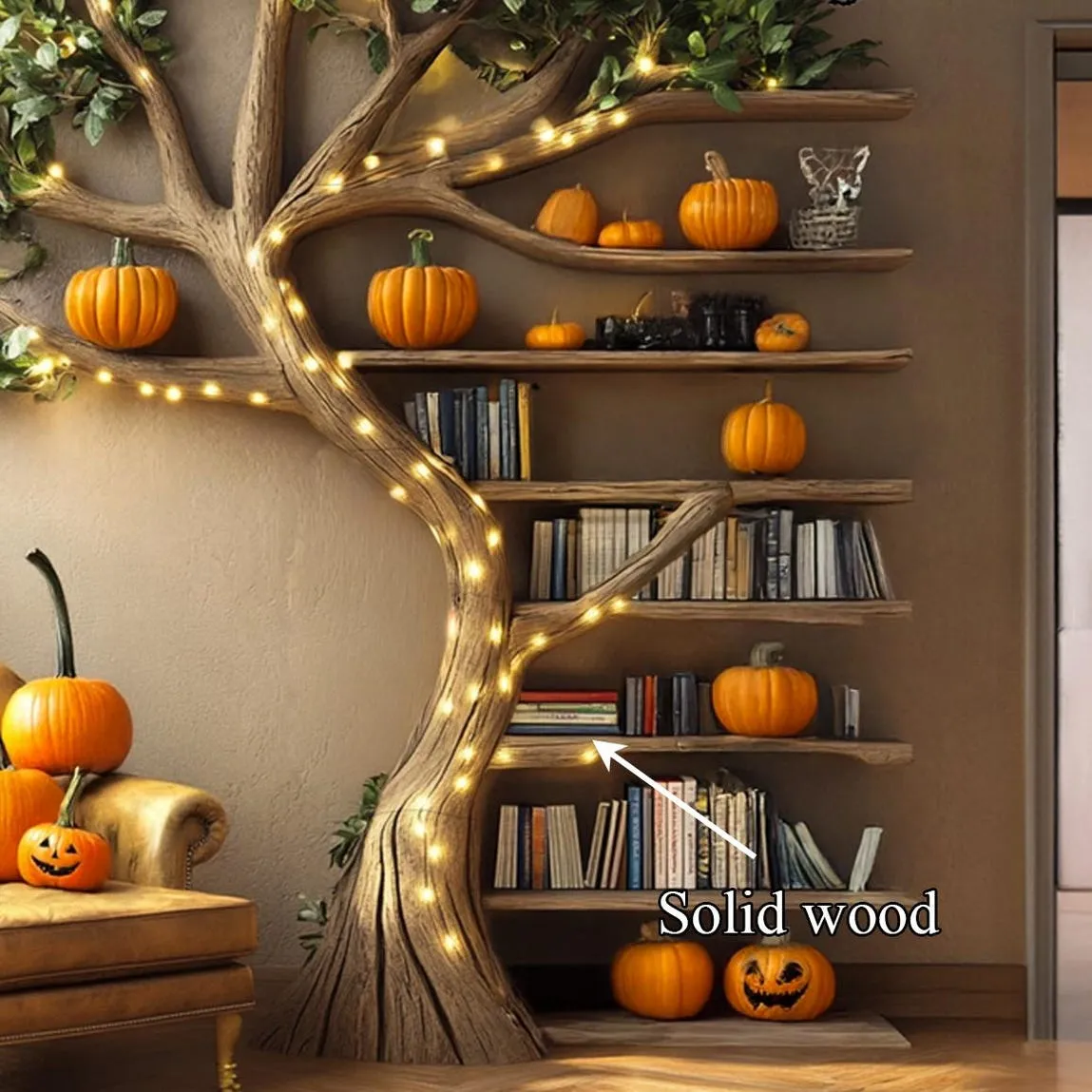 Halloween Tree Bookshelf Tree Shaped Wood Bookcase Unique Furniture For Spooky Home Decor - Image 6