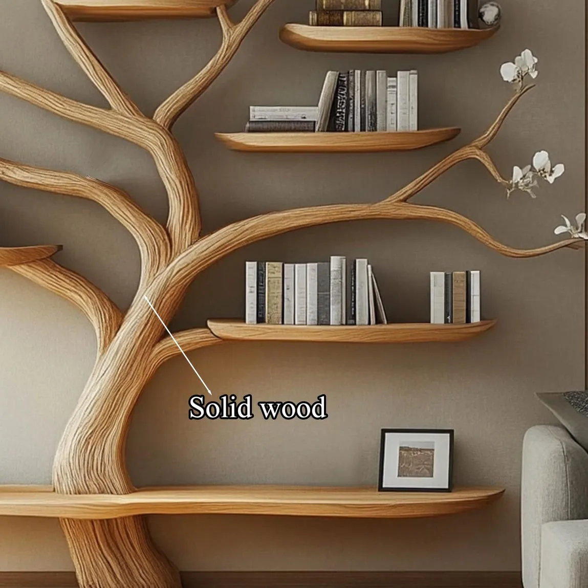 Tree branch bookshelf narrow  book holder book shelf decor handmade furniture decor living room gift her - Image 4