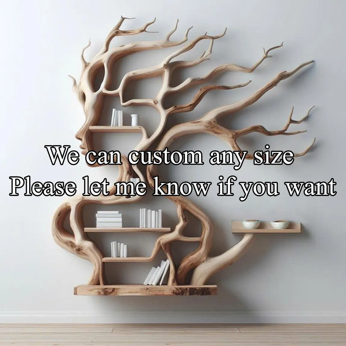 Tree branch solid wood wall art shelves on wall floating shelves bookshelf decor live edge shelf display shelf decor living room gift her - Image 3
