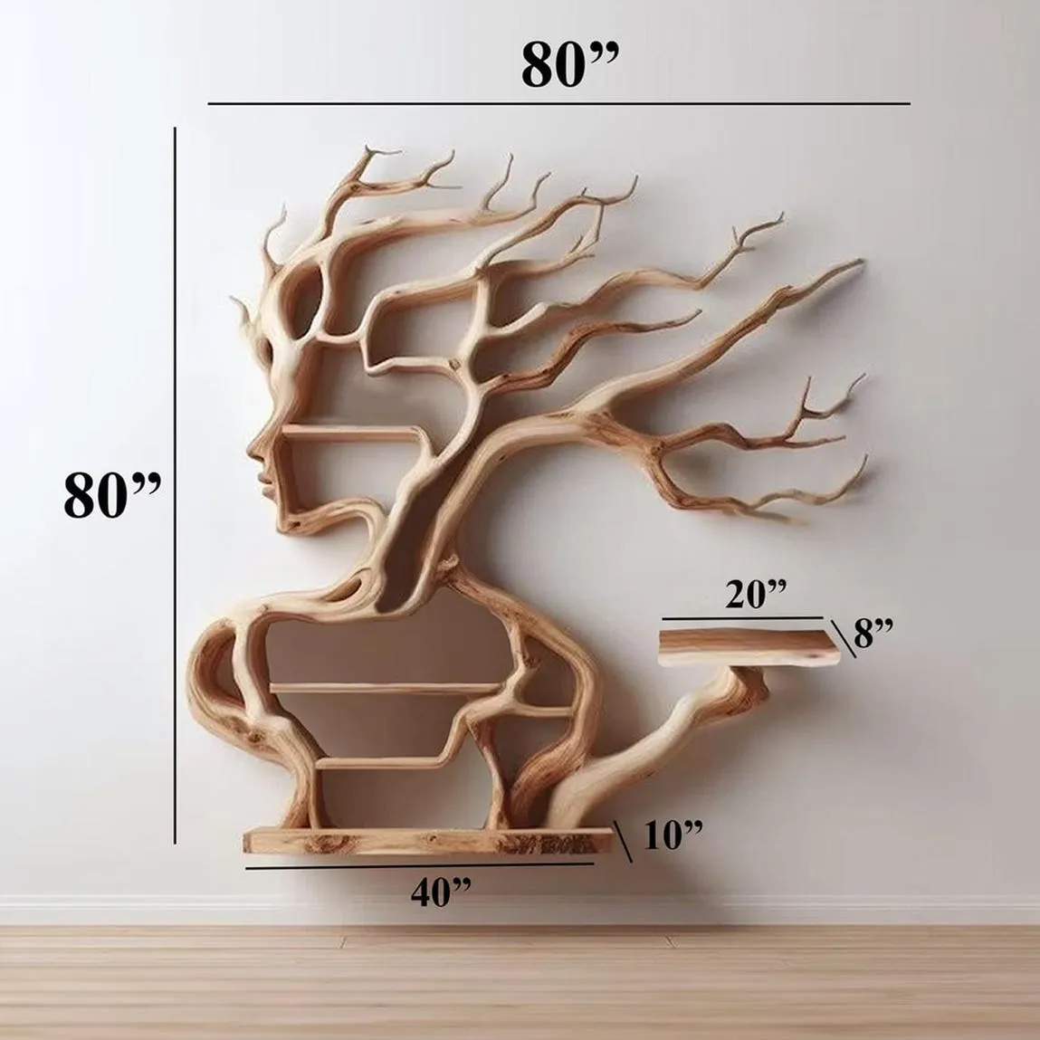 Tree branch solid wood wall art shelves on wall floating shelves bookshelf decor live edge shelf display shelf decor living room gift her - Image 4
