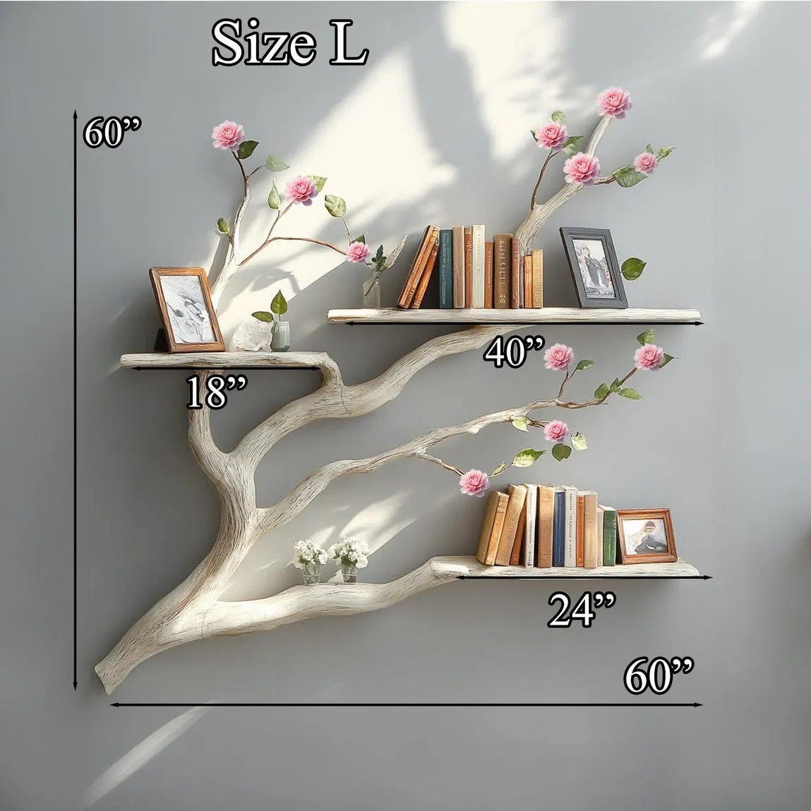 Custom solid driftwood branch tree bookshelf decor living room handmade floating wood shelf book rack wall live edge shelf valentine gift - Image 5