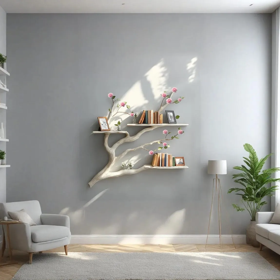 Custom solid driftwood branch tree bookshelf decor living room handmade floating wood shelf book rack wall live edge shelf valentine gift - Image 7