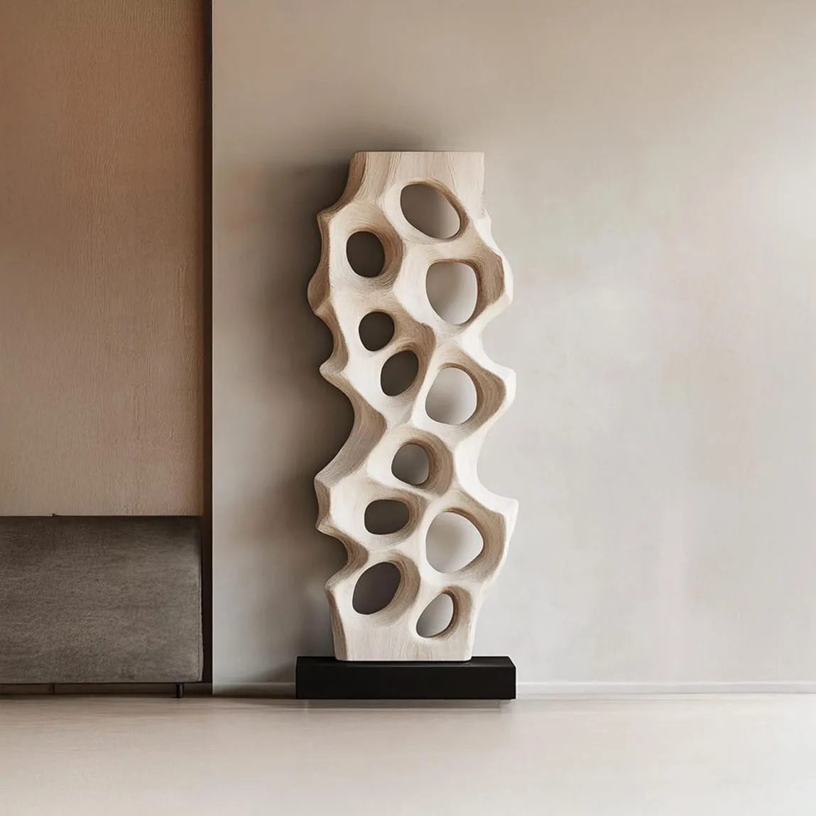 Handcrafted Wooden Sculpture Shelf, Rustic Organic Bookshelf with Carved Design, Rustic Solid Wood Sculptural Bookshelf