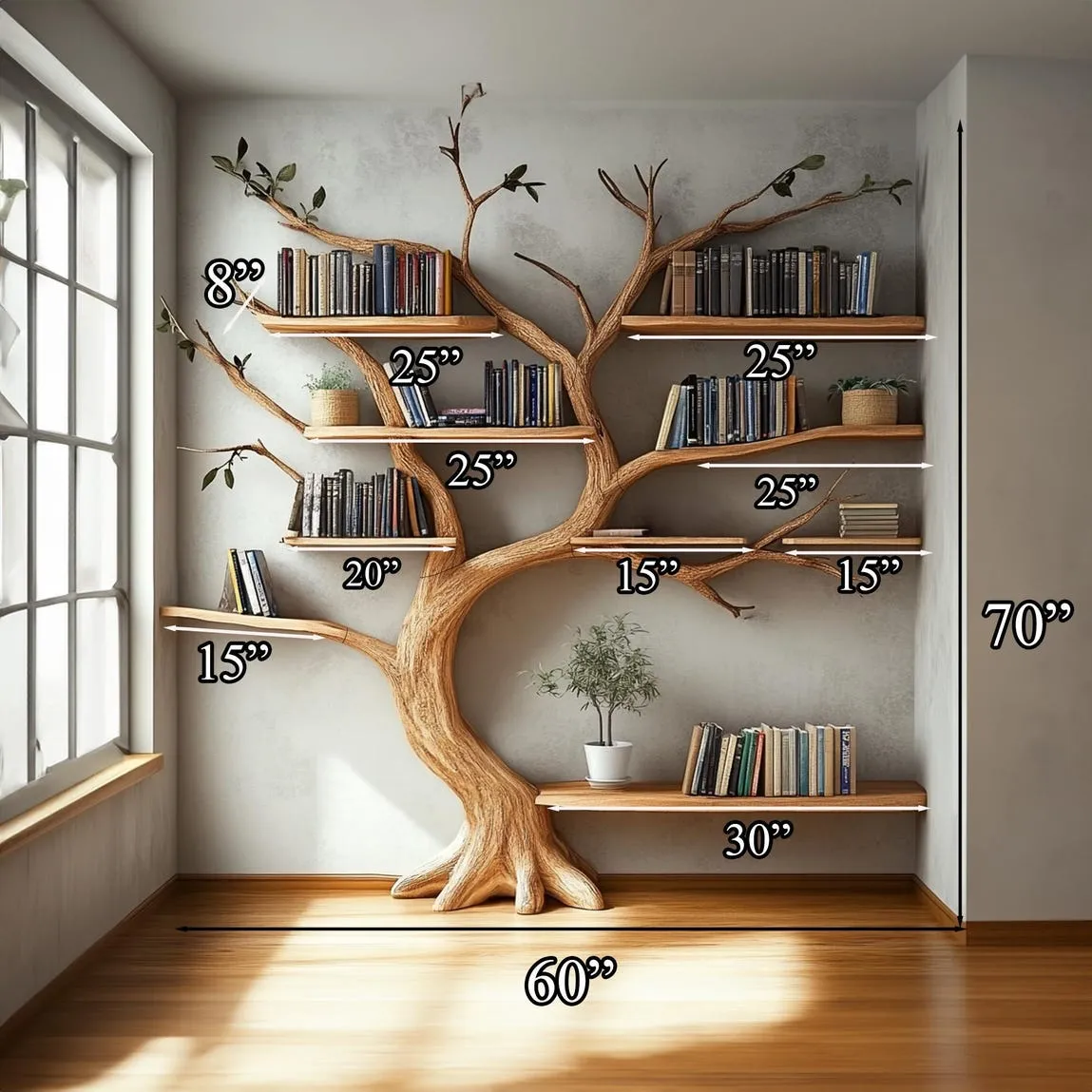Tree branch bookshelf floating bookshelf live edge shelf book shelf wall mount bookshelf wooden handmade decoration living room gift her - Image 3
