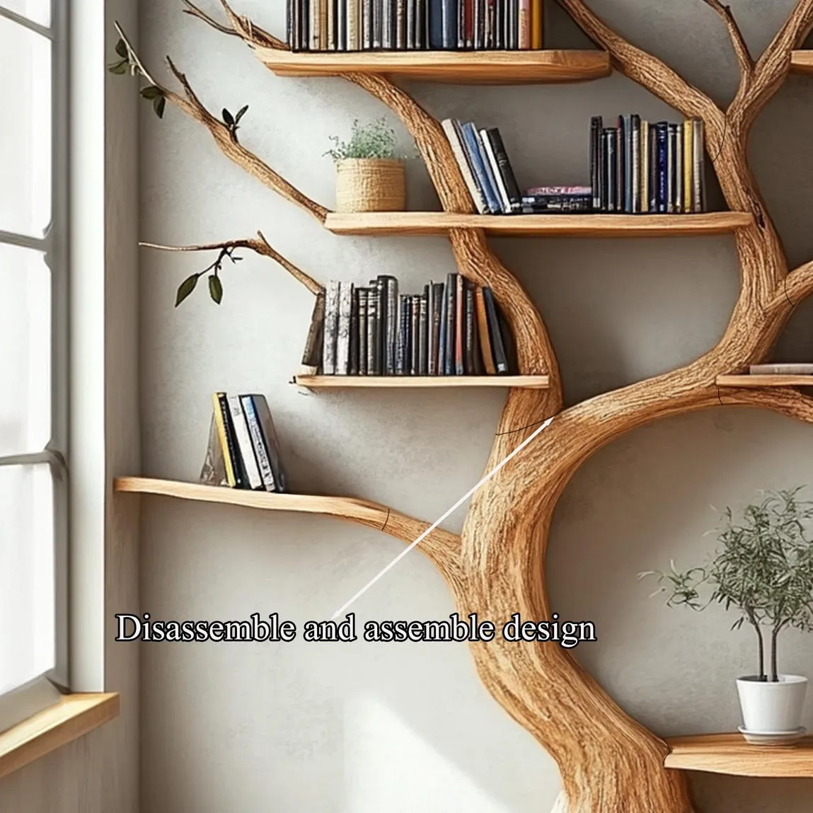 Tree branch bookshelf floating bookshelf live edge shelf book shelf wall mount bookshelf wooden handmade decoration living room gift her - Image 4
