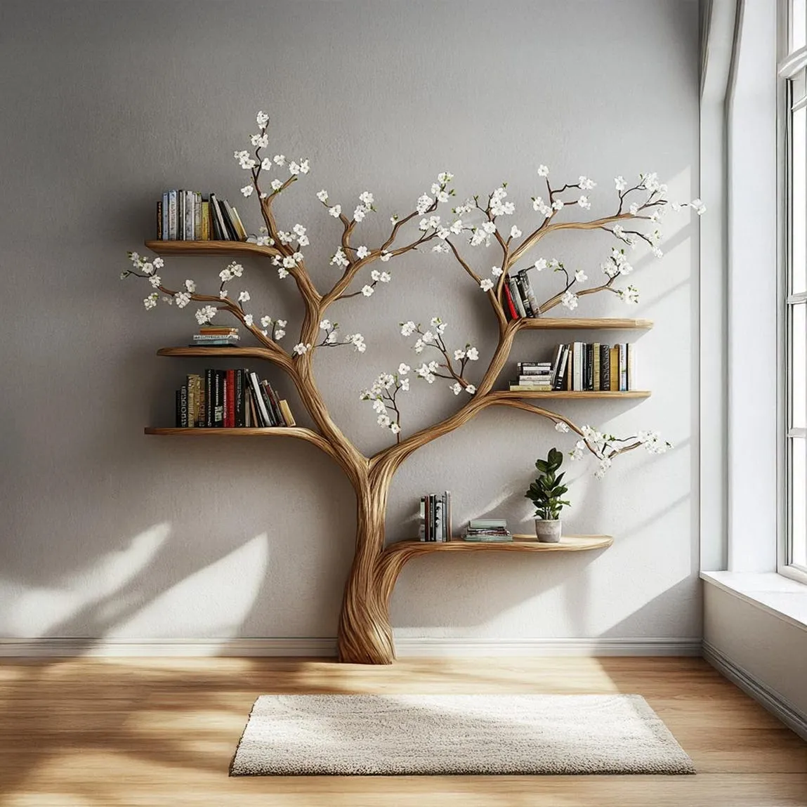 Rustic book shelves tree for living room book tree wood natural real book tree indoor furniture decor office gift