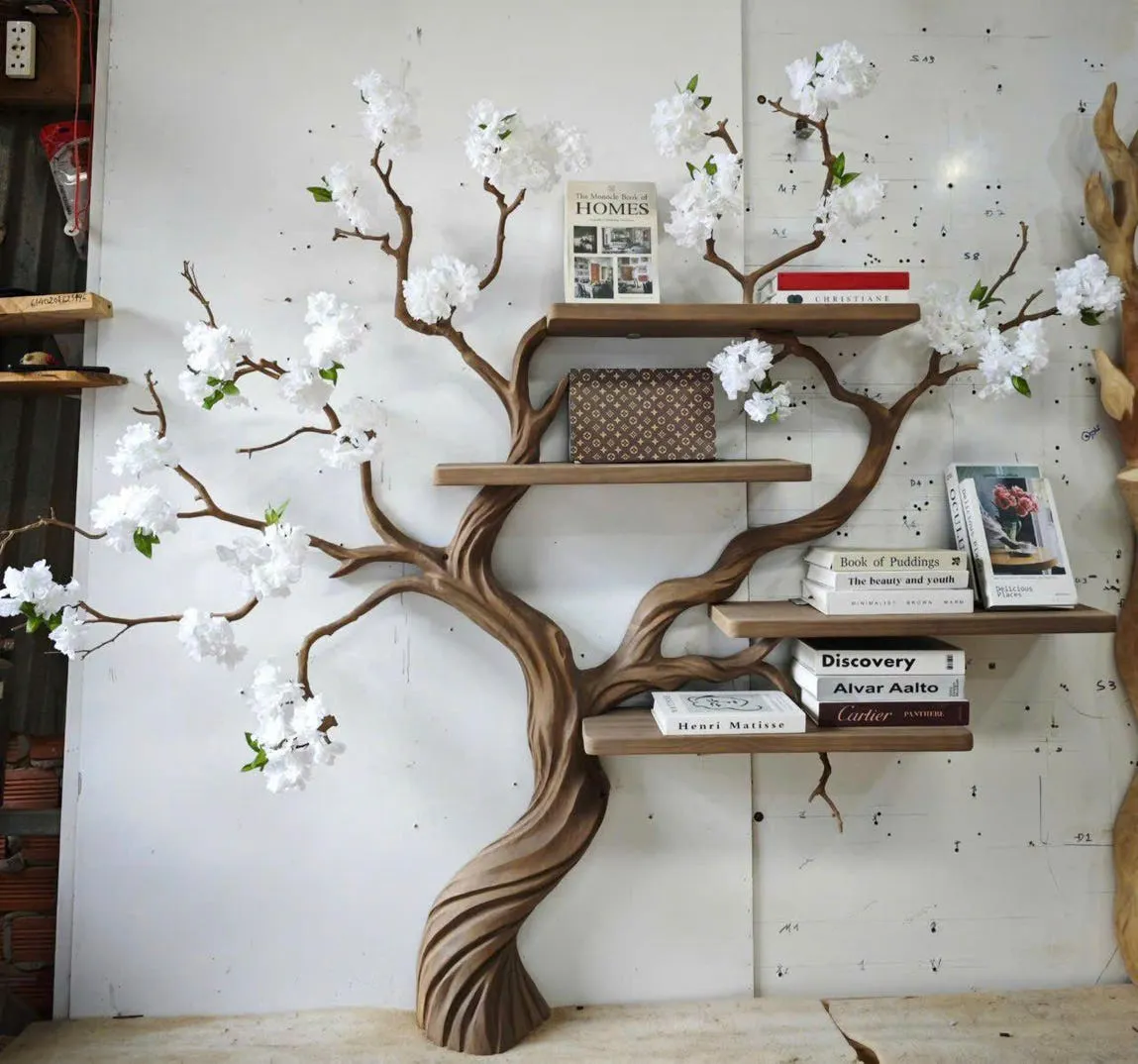 Rustic book shelves tree for living room book tree wood natural real book tree indoor furniture decor office gift - Image 3