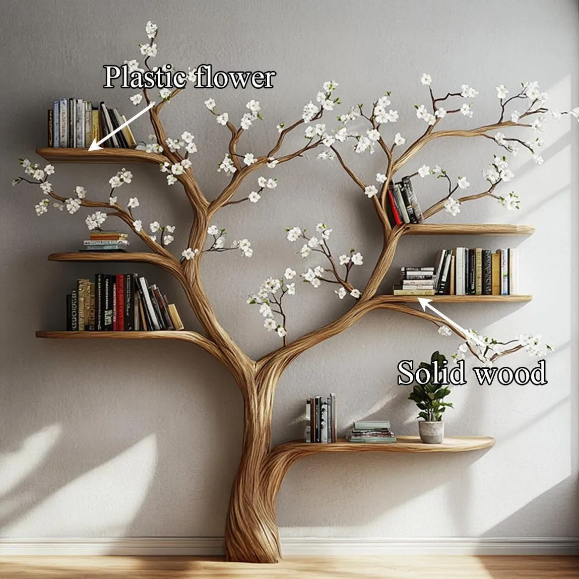 Rustic book shelves tree for living room book tree wood natural real book tree indoor furniture decor office gift - Image 5