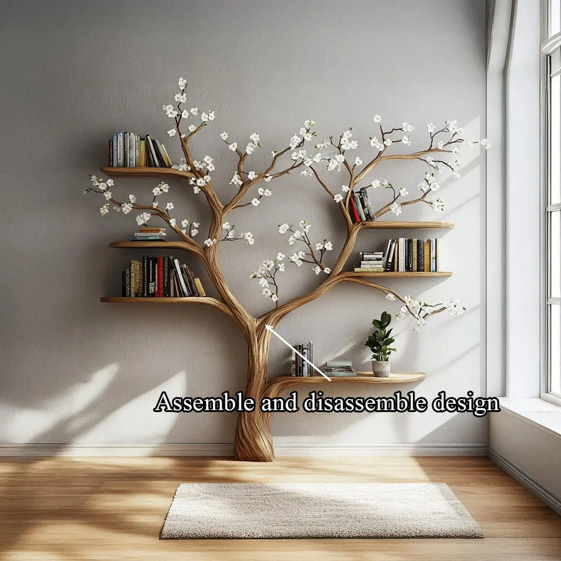 Rustic book shelves tree for living room book tree wood natural real book tree indoor furniture decor office gift - Image 6