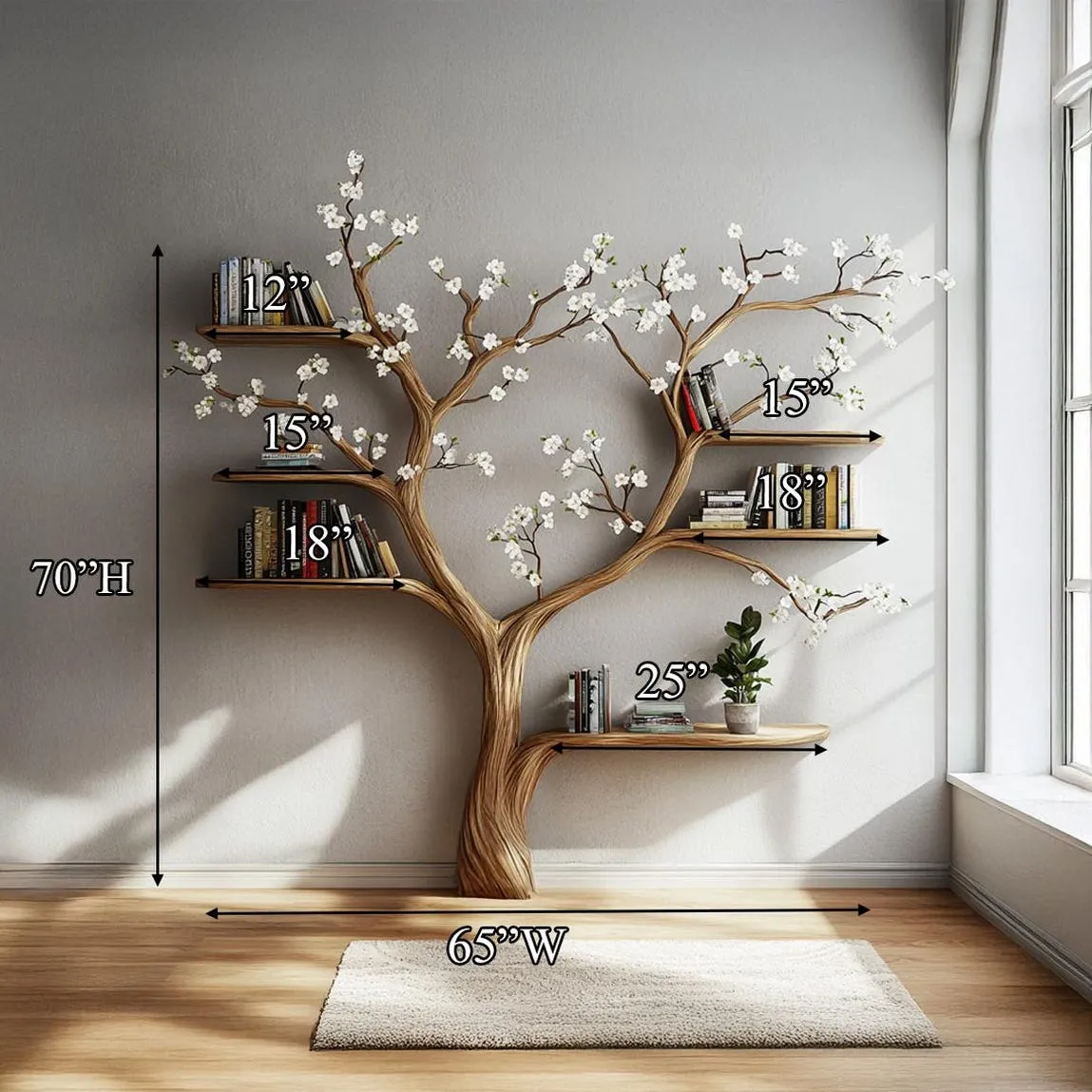 Rustic book shelves tree for living room book tree wood natural real book tree indoor furniture decor office gift - Image 7