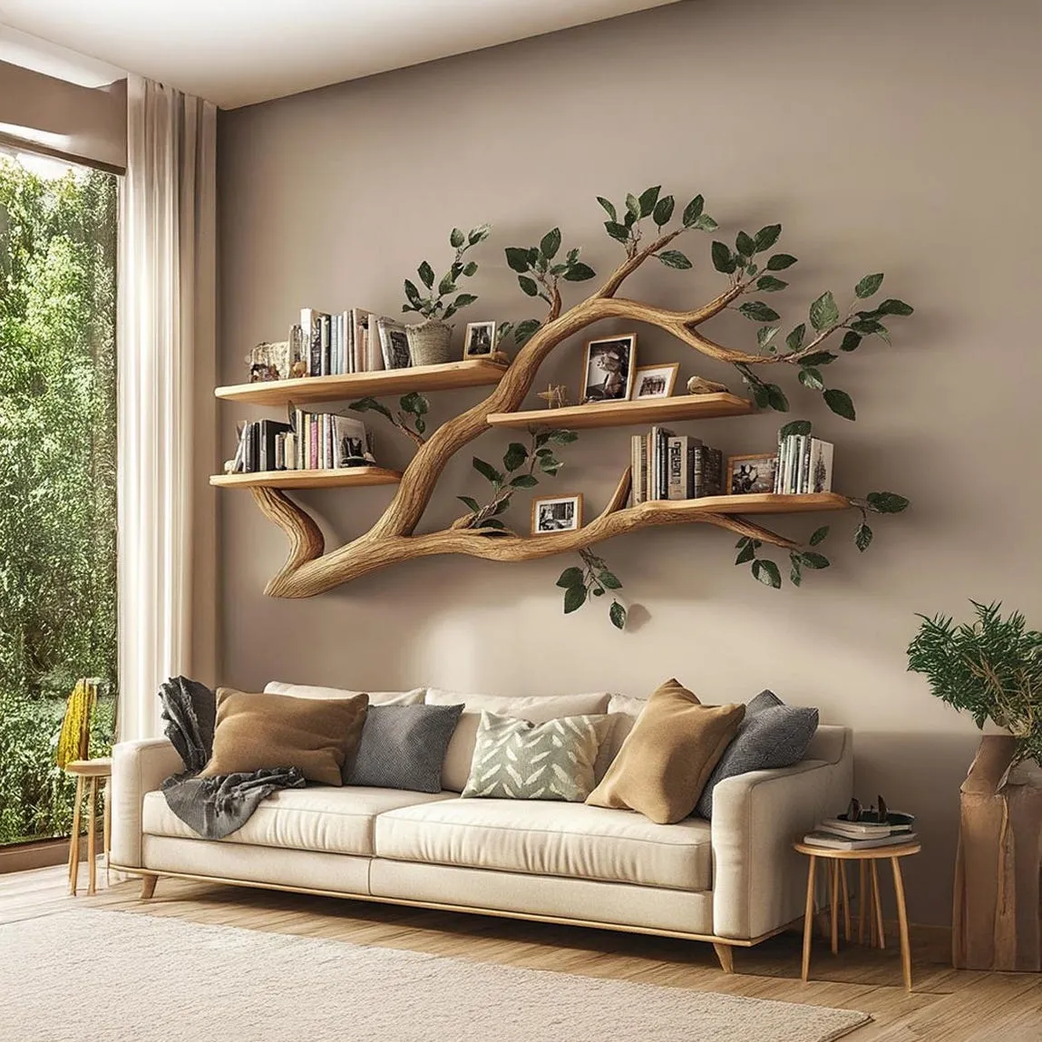 Handmade Tree Branch Bookshelves Solid Wood Hanging Bookshelves Wall Art Living Room Bookshelf Tree Shaped Decor Home Gift