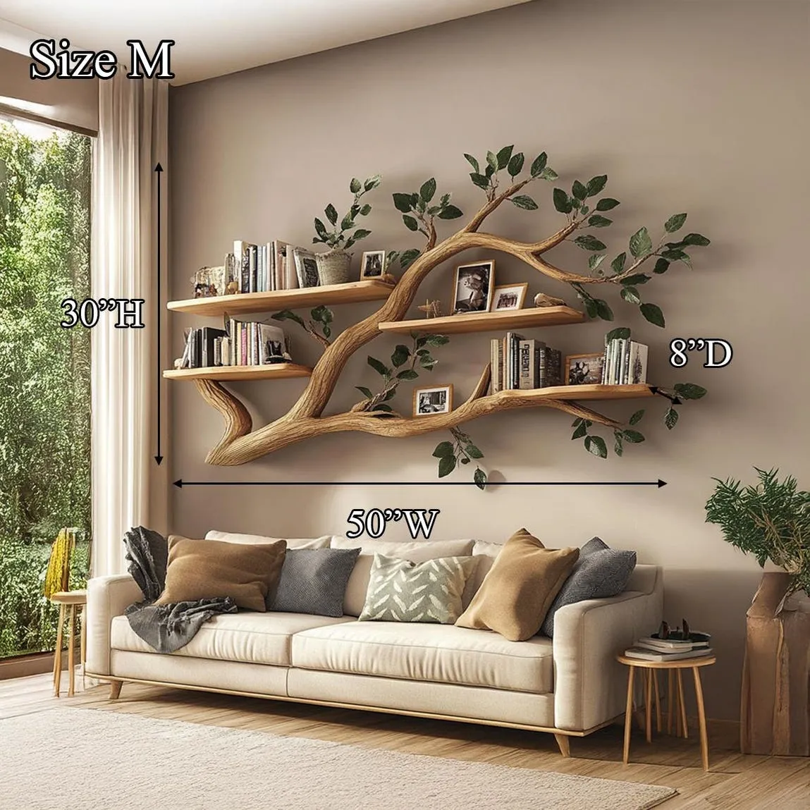 Handmade Tree Branch Bookshelves Solid Wood Hanging Bookshelves Wall Art Living Room Bookshelf Tree Shaped Decor Home Gift - Image 4