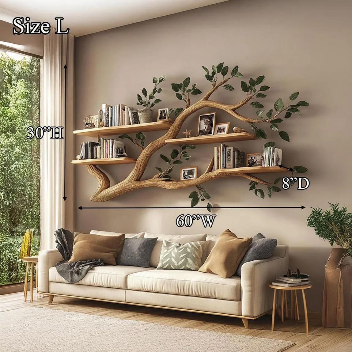 Handmade Tree Branch Bookshelves Solid Wood Hanging Bookshelves Wall Art Living Room Bookshelf Tree Shaped Decor Home Gift - Image 5