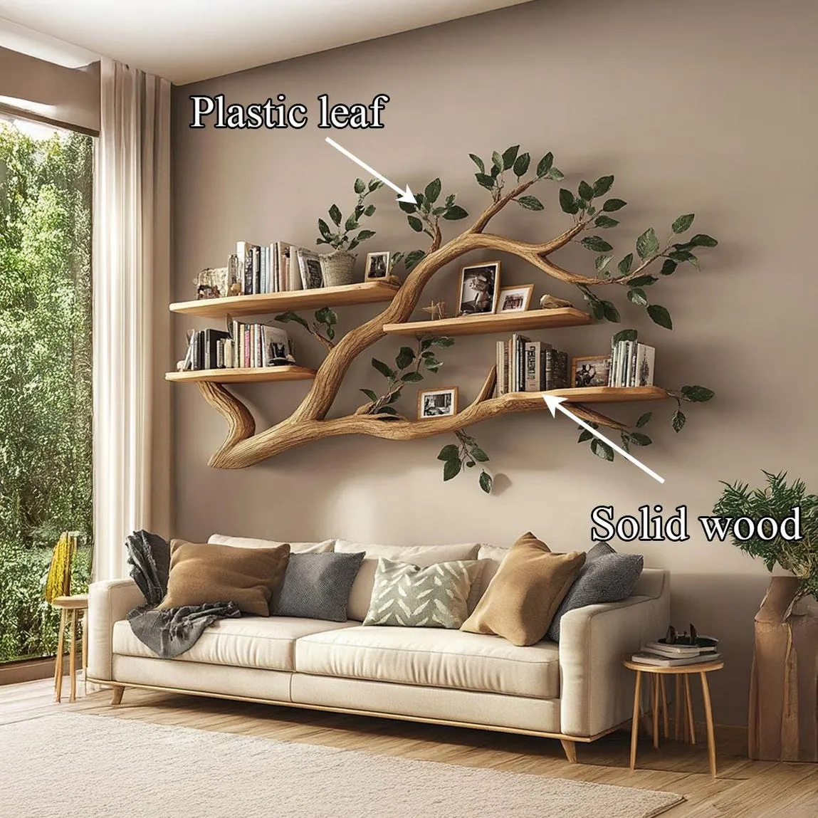 Handmade Tree Branch Bookshelves Solid Wood Hanging Bookshelves Wall Art Living Room Bookshelf Tree Shaped Decor Home Gift - Image 6