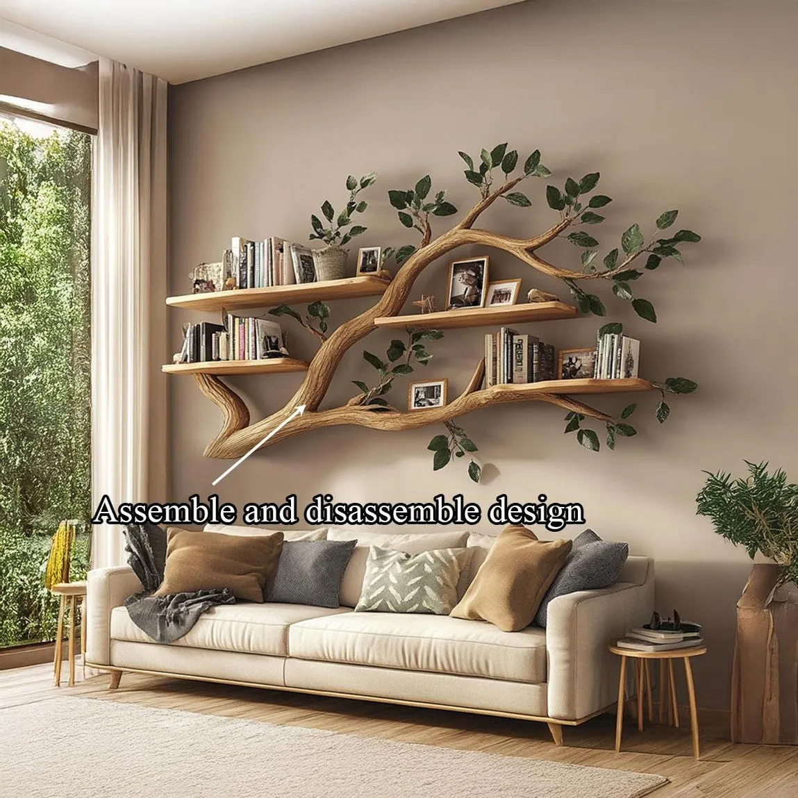 Handmade Tree Branch Bookshelves Solid Wood Hanging Bookshelves Wall Art Living Room Bookshelf Tree Shaped Decor Home Gift - Image 7