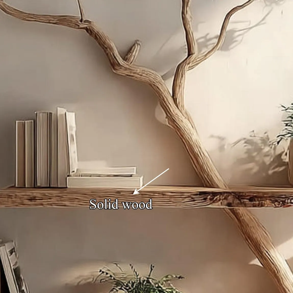 Rustic solid driftwood branch tree bookshelf custom floating wood shelf book rack for wall live edge shelf decor living room gift - Image 4