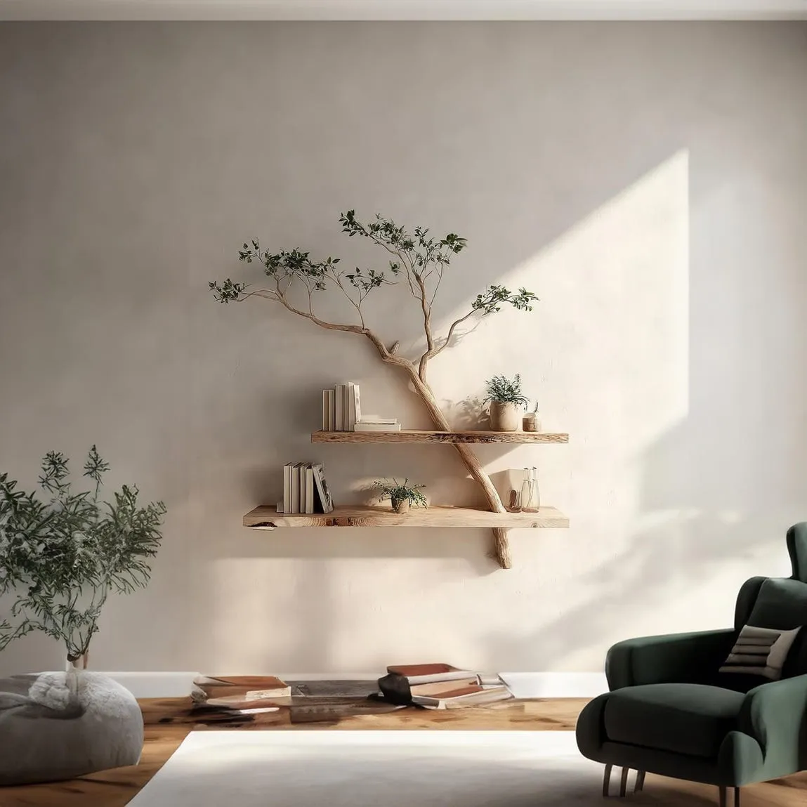 Rustic solid driftwood branch tree bookshelf custom floating wood shelf book rack for wall live edge shelf decor living room gift - Image 6