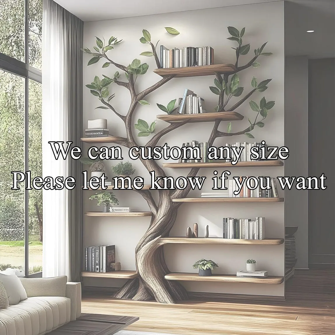 Tree Bookshelf, Rustic Wooden Book Tree Shelf, Unique Wall-Mounted Bookcase, Natural Wood Furniture, Home Office Decor, Custom Shelf Display - Image 2