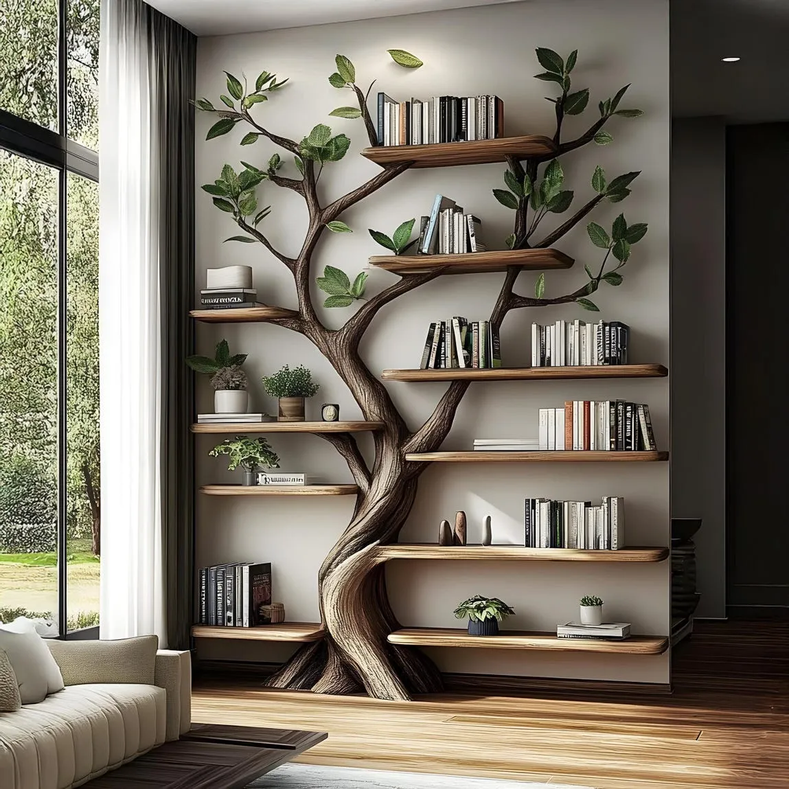 Tree Bookshelf, Rustic Wooden Book Tree Shelf, Unique Wall-Mounted Bookcase, Natural Wood Furniture, Home Office Decor, Custom Shelf Display - Image 4