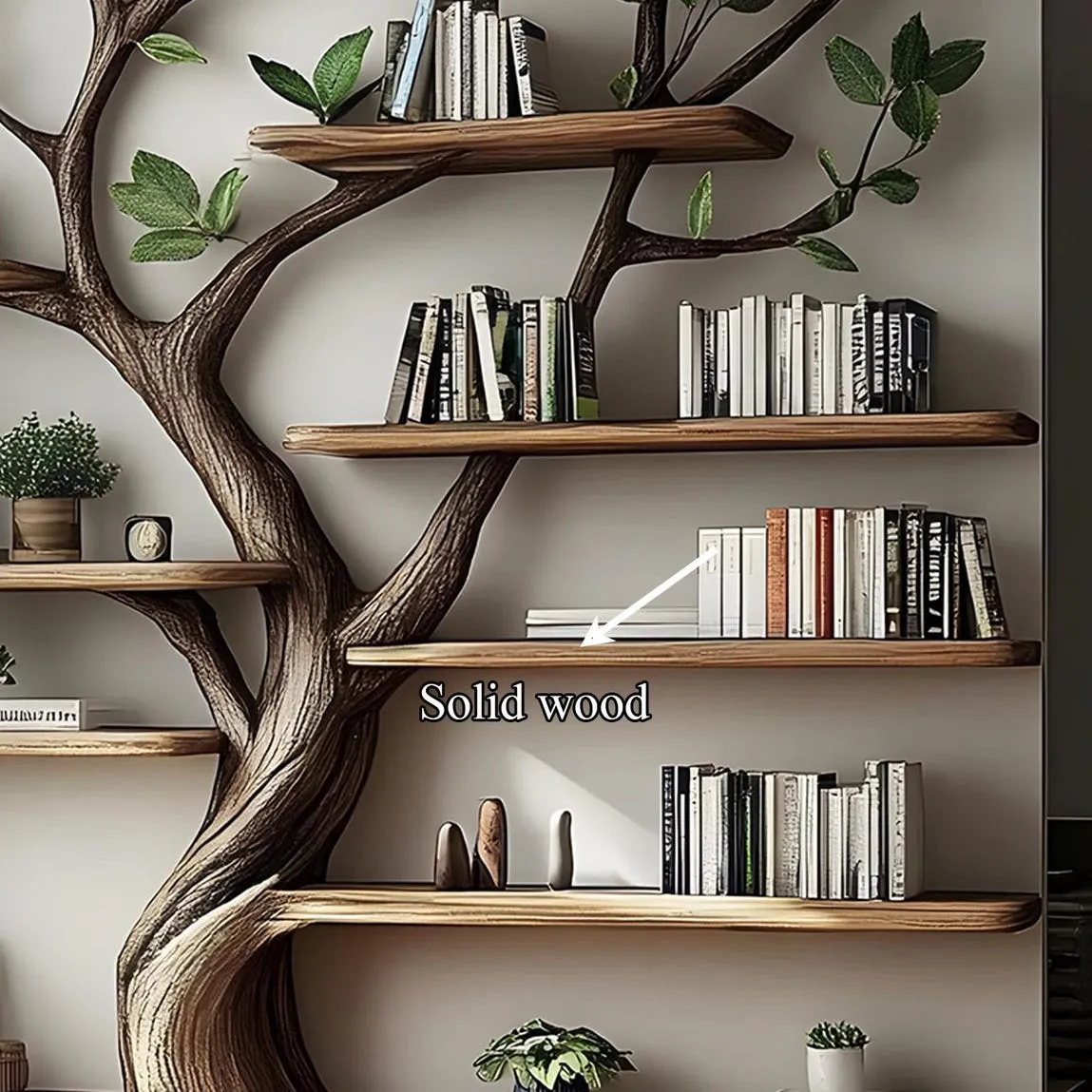 Tree Bookshelf, Rustic Wooden Book Tree Shelf, Unique Wall-Mounted Bookcase, Natural Wood Furniture, Home Office Decor, Custom Shelf Display - Image 6