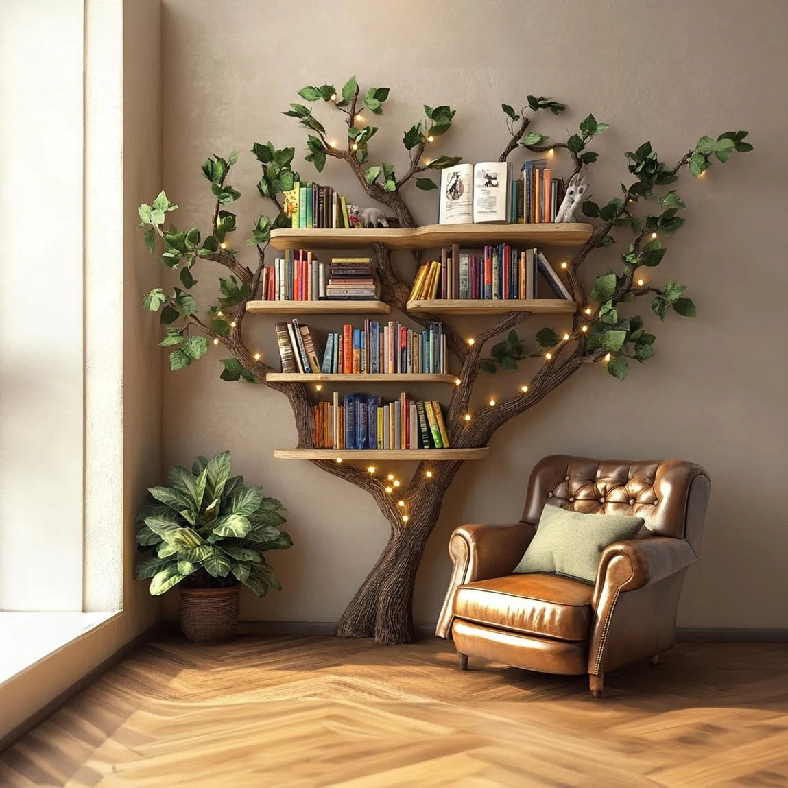 Black tree bookshelf wall mount floating shelf mid century bookcase montessori bookshelf handmade furniture decoration livingroom gift her - Image 2