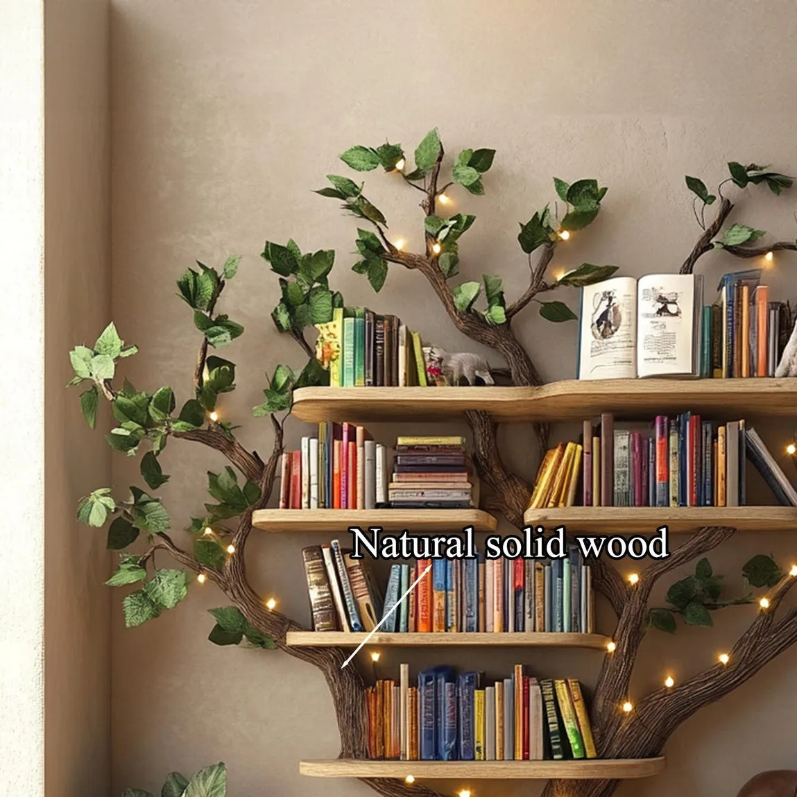 Black tree bookshelf wall mount floating shelf mid century bookcase montessori bookshelf handmade furniture decoration livingroom gift her - Image 5