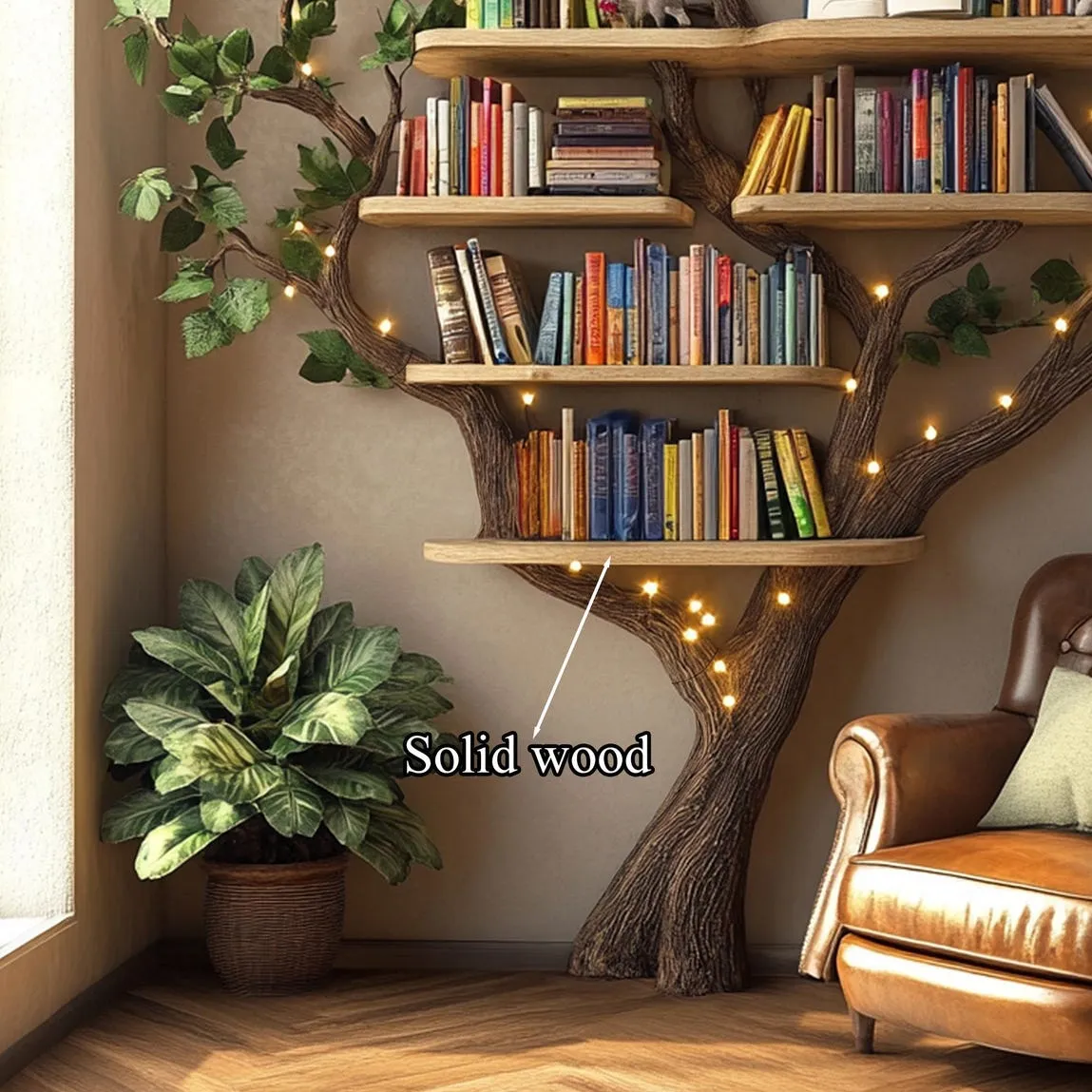 Black tree bookshelf wall mount floating shelf mid century bookcase montessori bookshelf handmade furniture decoration livingroom gift her - Image 6