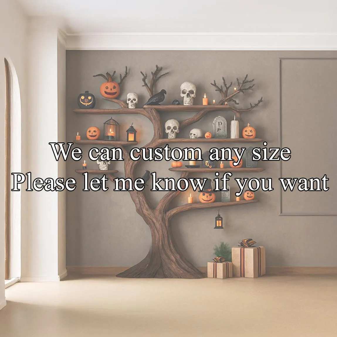 Tree Shaped Bookshelf Solid Wood Custom Bookcase Rustic Handmade Furniture Natural Wood Shelf Display for Halloween Decor - Image 3