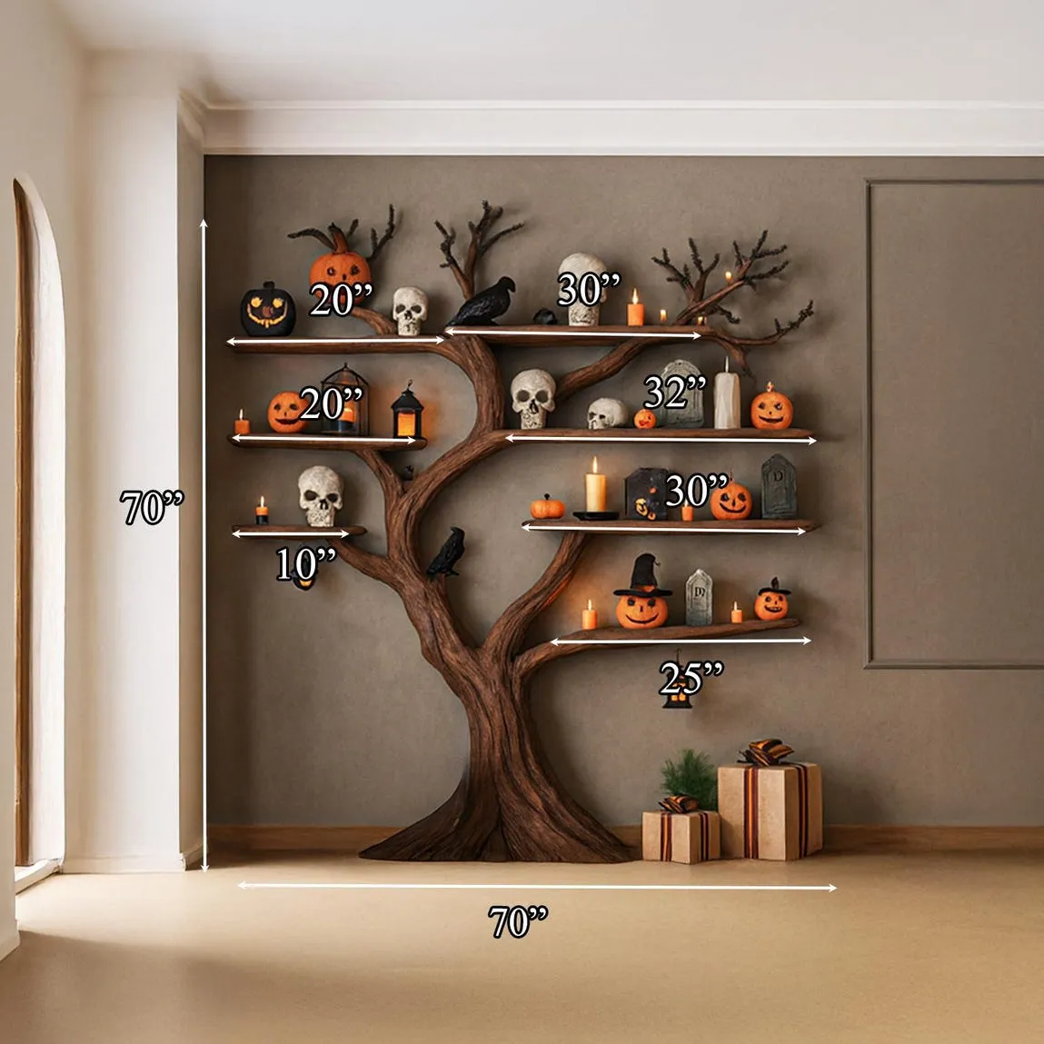 Tree Shaped Bookshelf Solid Wood Custom Bookcase Rustic Handmade Furniture Natural Wood Shelf Display for Halloween Decor - Image 6