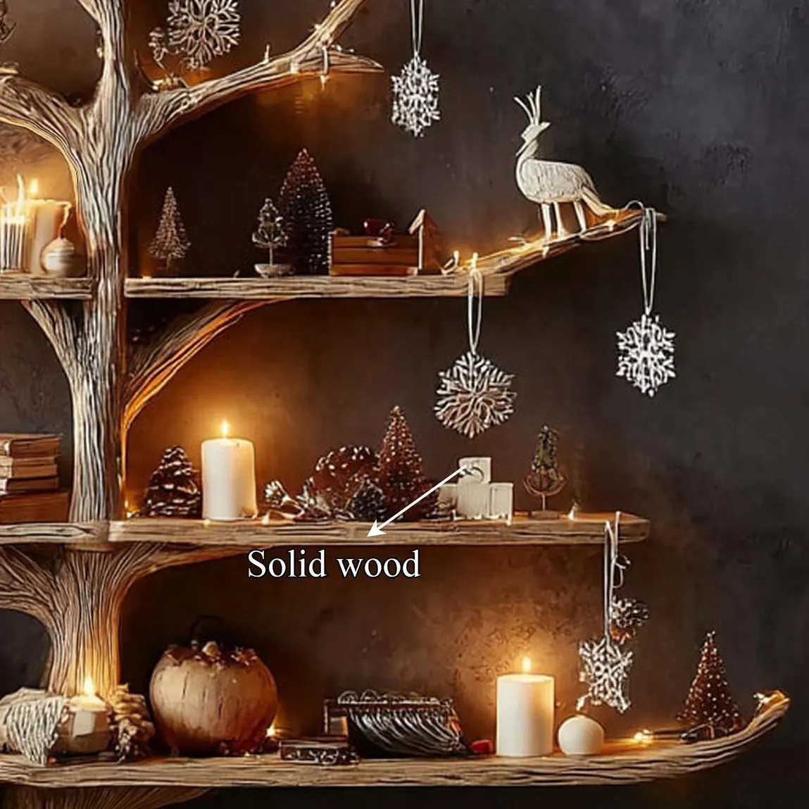 Tree Shaped Wooden Bookshelf Rustic Floating Bookshelf Wooden Shelves for Living Room Nursery and Christmas Home Decor Gift - Image 4