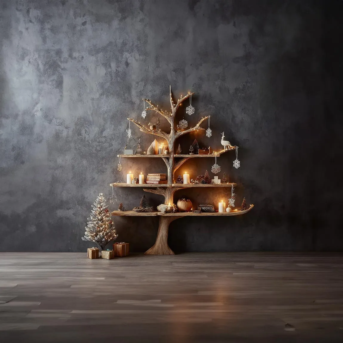 Tree Shaped Wooden Bookshelf Rustic Floating Bookshelf Wooden Shelves for Living Room Nursery and Christmas Home Decor Gift - Image 7