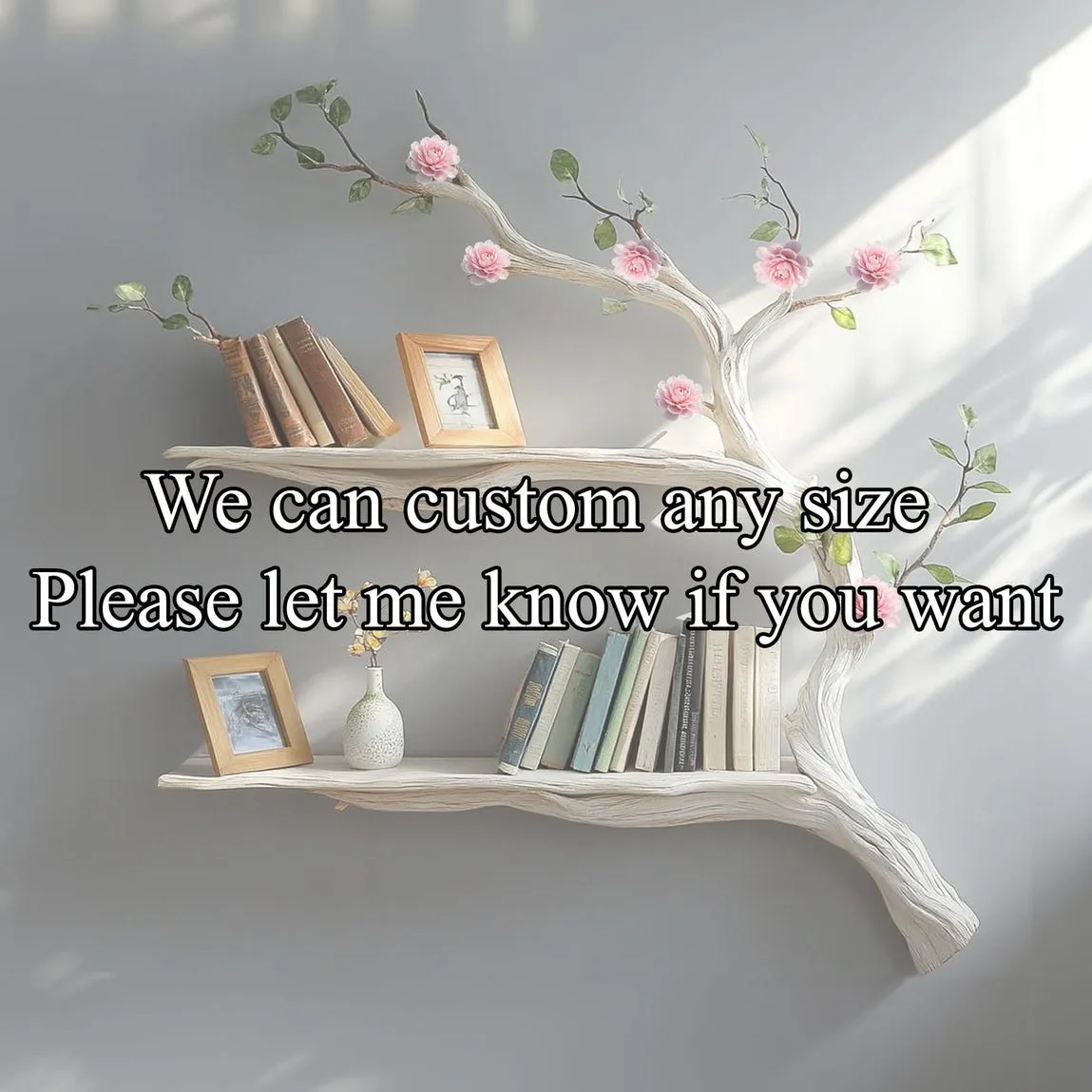 Natural solid driftwood branch tree bookshelf decor handmade custom floating wood shelf book rack for wall live edge shelf gift her - Image 2