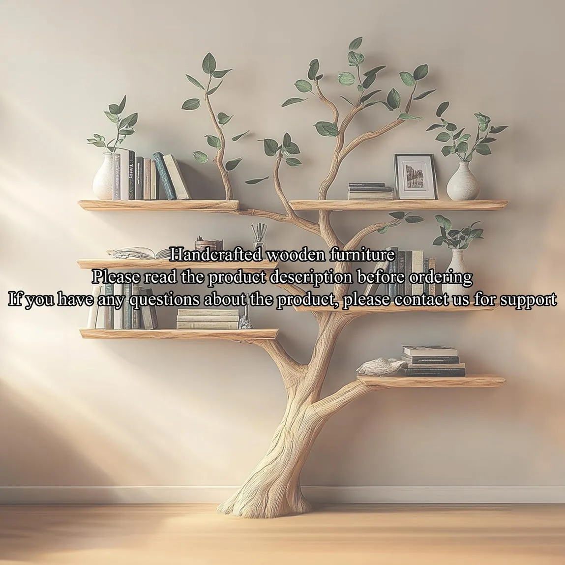 Natural solid wood tree bookshelf floating bookshelf wall mount bookshelf tree corner shelf live edge shelf decor living room gift her - Image 3