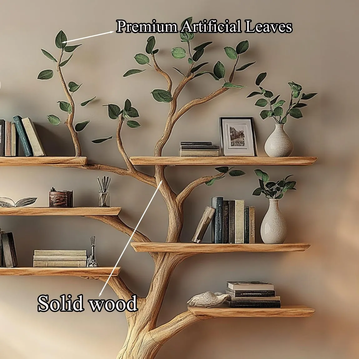 Natural solid wood tree bookshelf floating bookshelf wall mount bookshelf tree corner shelf live edge shelf decor living room gift her - Image 7