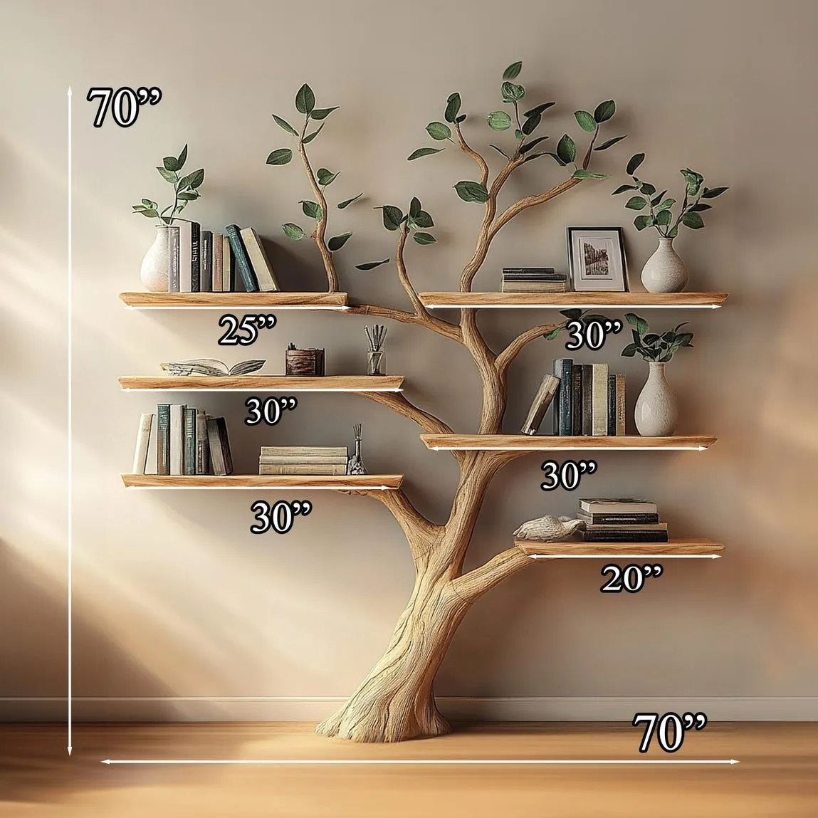 Natural solid wood tree bookshelf floating bookshelf wall mount bookshelf tree corner shelf live edge shelf decor living room gift her - Image 8