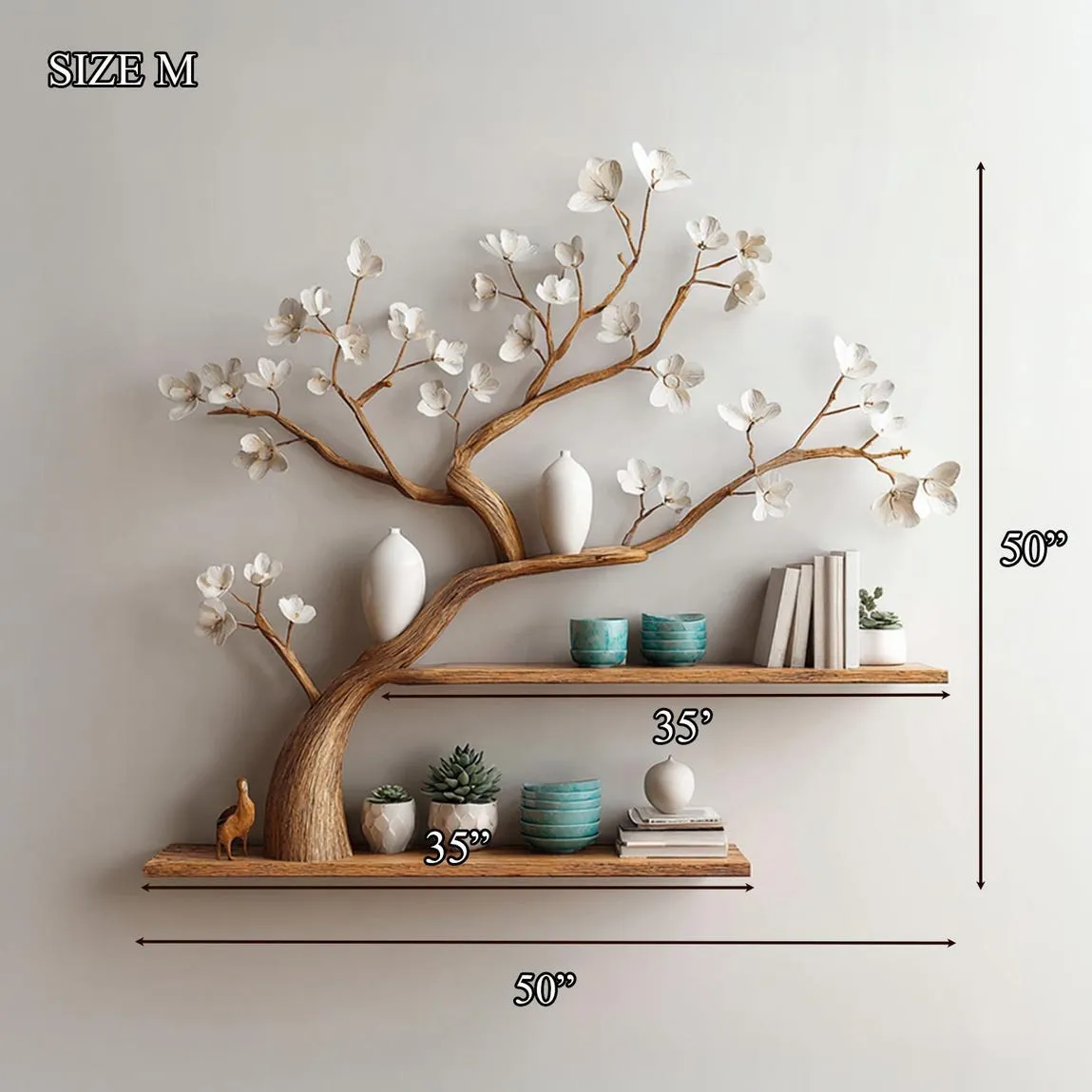 Solid driftwood branch tree bookshelf custom floating wood shelf book rack for wall live edge shelf decor living room gift - Image 4