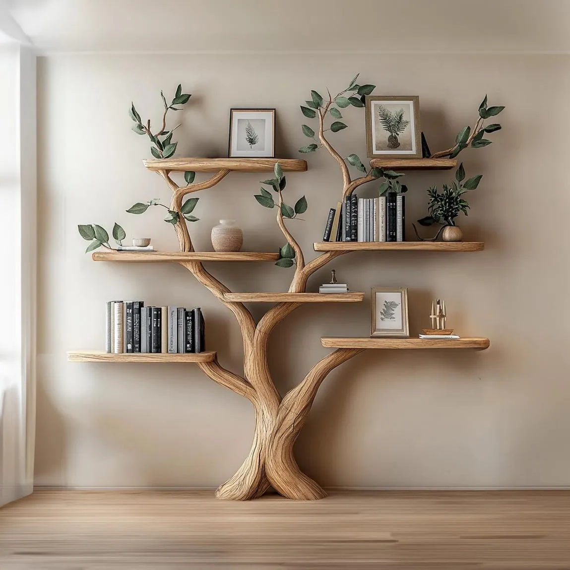 Tree branch shelf fake leave Solid wood bookcase wall-mounted corner wall shelf floating bookshelf decorative bookshelf for the home