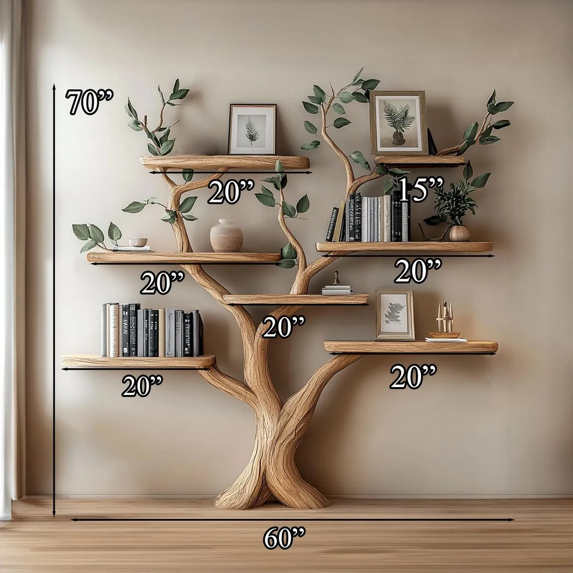 Tree branch shelf fake leave Solid wood bookcase wall-mounted corner wall shelf floating bookshelf decorative bookshelf for the home - Image 5