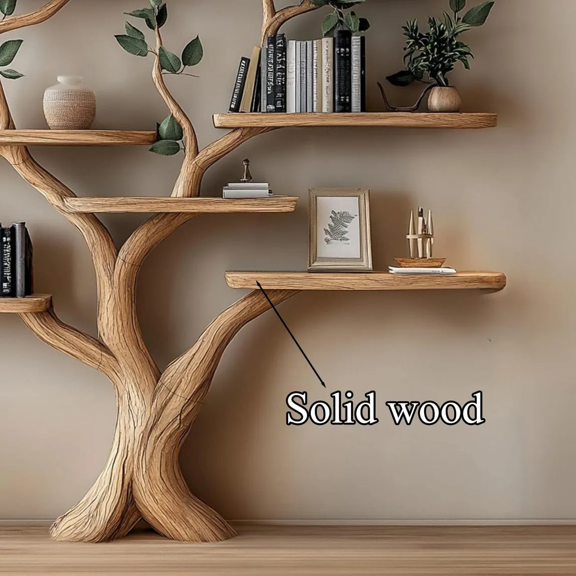 Tree branch shelf fake leave Solid wood bookcase wall-mounted corner wall shelf floating bookshelf decorative bookshelf for the home - Image 6